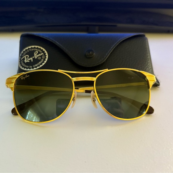 Vintage Ray-Ban Gold and Green Sunglasses - Picture 1 of 9